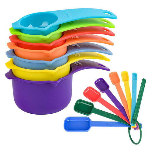 Color Plastic Measuring Cups Measuring Spoon Set With Scale 15-piece Set